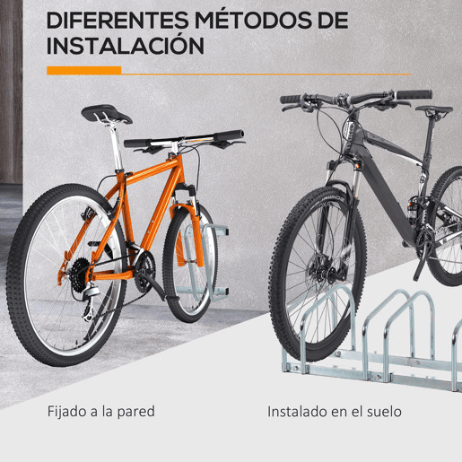 HOMCOM Estacionamento para 4 Bicicletas Suporte de Aço para Estacionar Bicicletas no Chão para Interior e Exterior 110x33x27 cm Prata