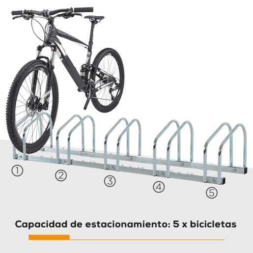 HOMCOM Estacionamento para 4 Bicicletas Suporte de Aço para Estacionar Bicicletas no Chão para Interior e Exterior 110x33x27 cm Prata
