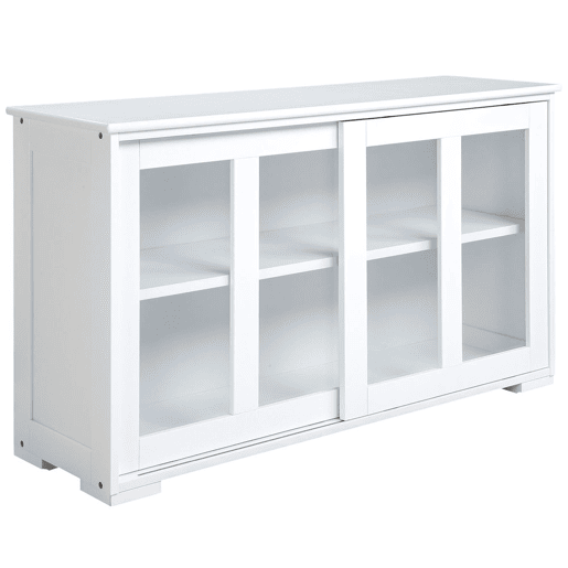 HOMCOM Aparador de Cozinha Moderno Aparador Empilhável Móvel Auxiliar de Cozinha com 2 Portas de Correr de Vidro e Prateleira Ajustável para Sala de Estar Sala de Jantar 107x33x62,5 cm Branco