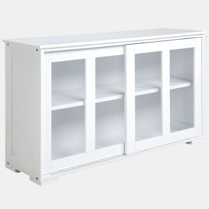 HOMCOM Aparador de Cozinha Moderno Aparador Empilhável Móvel Auxiliar de Cozinha com 2 Portas de Correr de Vidro e Prateleira Ajustável para Sala de Estar Sala de Jantar 107x33x62,5 cm Branco