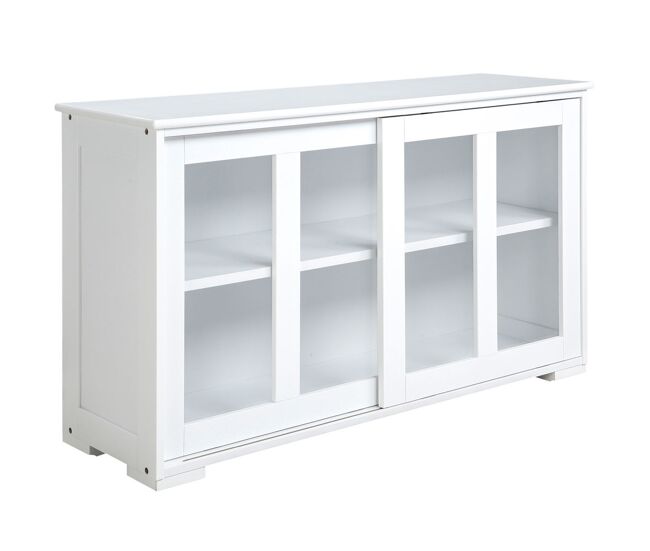 Homcom aparador de cocina moderno aparador apilable mueble auxiliar de cocina con 2 puertas corredizas de vidrio y estante ajustable para salón comedor 107x33x62,5 cm blanco