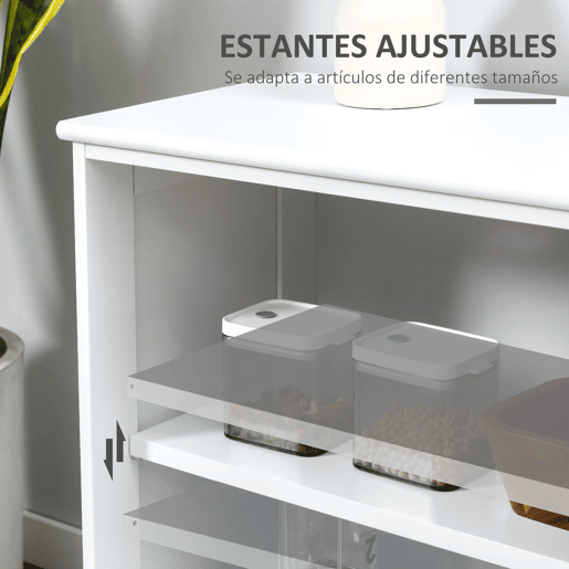 HOMCOM Aparador de Cozinha Moderno Aparador Empilhável Móvel Auxiliar de Cozinha com 2 Portas de Correr de Vidro e Prateleira Ajustável para Sala de Estar Sala de Jantar 107x33x62,5 cm Branco