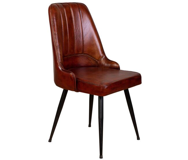 Silla tapizada en piel marrón 51x58x91