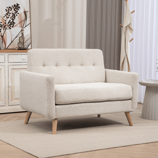 HOMCOM Sofá de 2 Lugares Estofado em Veludo Sofá de Sala de Estar Moderno com Apoio para os Braços e Pés de Madeira Carga 240 kg para Dormitório Escritório 114x71x82 cm Beige