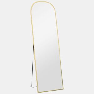 HOMCOM Espelho de Pé Espelho de Corpo Inteiro 50x170 cm Espelho de Parede com Estrutura de Liga de Alumínio e Suporte para Sala Quarto Banheiro Dourado