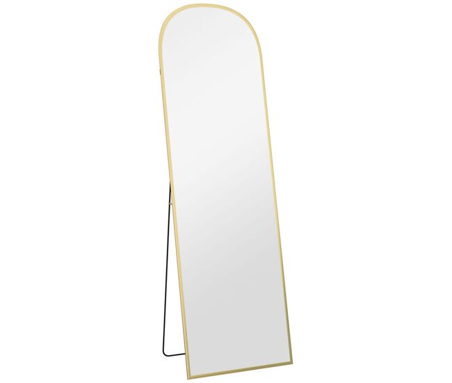 Homcom espejo de cuerpo entero, espejo de pie alto 170x50 cm, diseño arqueado, independiente, apoyado o pared, marco de aluminio y soporte, para