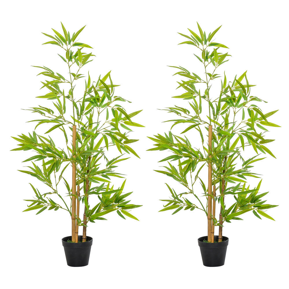 Outsunny conjunto de 2 bambús artificiales 120 cm árboles artificiales plantas artificiales con maceta para interior exterior hogar salón oficina verde