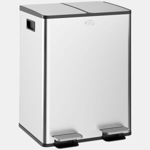 HOMCOM Balde de Lixo de Cozinha com 2 Compartimentos 2x20L Cubo de Lixo de Aço Inoxidável com Pedal Tampa de Fechamento Suave e Cubo Amovível para Escritório Cozinha Prata