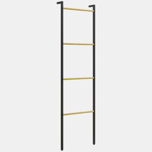 HOMCOM Toalheiro de 4 Níveis Toalheiro Escada Apoiado na Parede Toalheiro Casa de Banho com 4 Barras de Bambu e Estrutura de Aço 49x5,5x167,5 cm Preto e Madeira