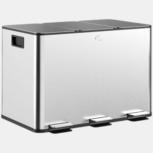 HOMCOM Balde de Lixo de Cozinha com 3 Compartimentos 3x10L Cubo de Lixo de Aço Inoxidável com Pedais Tampas com Fechamento Suave e Cubo Amovível para Escritório Cozinha Prata
