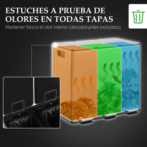 HOMCOM Balde de Lixo de Cozinha com 3 Compartimentos 3x10L Cubo de Lixo de Aço Inoxidável com Pedais Tampas com Fechamento Suave e Cubo Amovível para Escritório Cozinha Prata