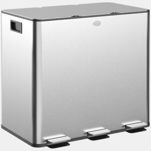 HOMCOM Balde de Lixo de Cozinha com 3 Compartimentos 3x15L Cubo de Lixo de Aço Inoxidável com Pedais Tampas com Fechamento Suave e Cubo Amovível para Escritório Cozinha Prata