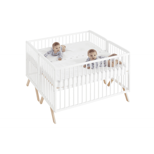 Berço gemelar Nuru (2 berços), evolutivo como berço de co-sleeping, berço gemelar e berço individual. Desde o nascimento até os 3 anos