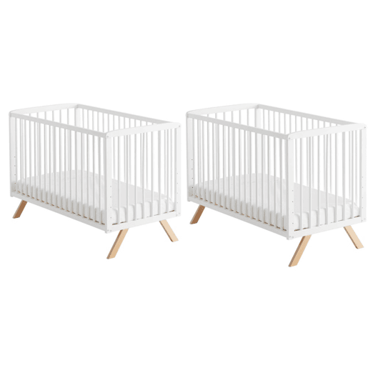 Berço gemelar Nuru (2 berços), evolutivo como berço de co-sleeping, berço gemelar e berço individual. Desde o nascimento até os 3 anos