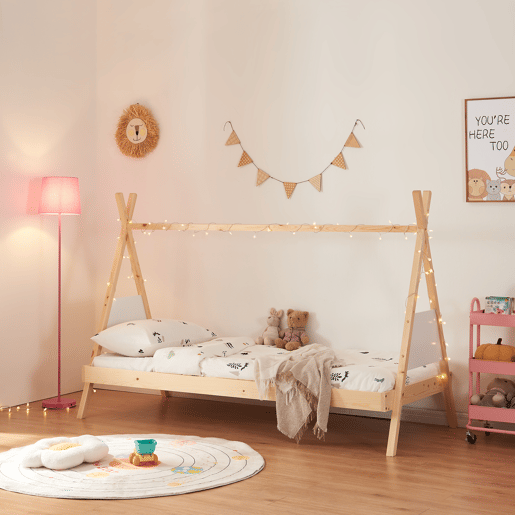 Cama de criança Siikajoki Tipi estrutura madeira de pinho 90x200 cm - NaturalBranco en.casa