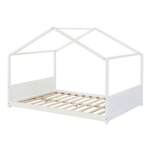Cama de criança Simo em forma de casa de pinho 120x200cm - Branco en.casa