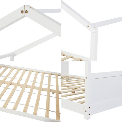 Cama de criança Simo em forma de casa de pinho 120x200cm - Branco en.casa