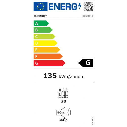 Cave de Vinho 28 garrafas Climadiff CBI28S1B Encastre em coluna Monotemperatura