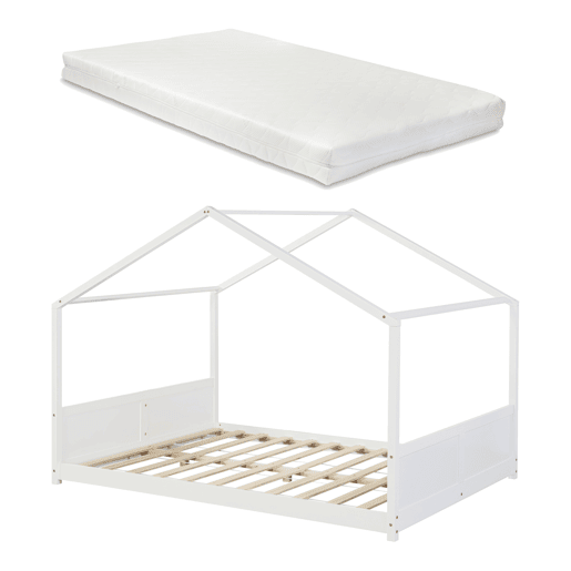 Cama de criança Simo em forma de casa com colchão 140x200cm - Branco en.casa