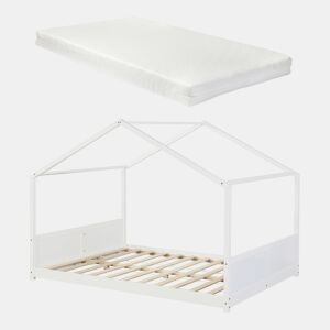 Cama de criança Simo em forma de casa com colchão 140x200cm - Branco en.casa