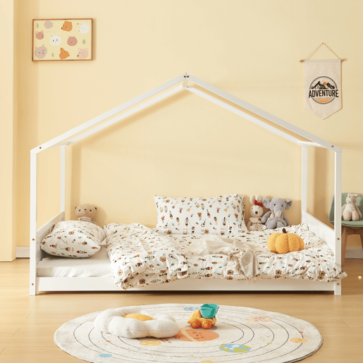 Cama de criança Simo em forma de casa com colchão 140x200cm - Branco en.casa