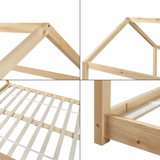Cama de criança Cerro em forma de casa com colchão de pinho 140x200cm - Natural en.casa