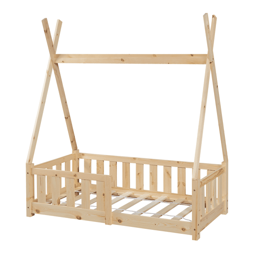 Cama de criança Tipi Helsingborg com grelha de segurança em pinho 140x70cm - Natural en.casa