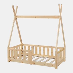 Cama de criança Tipi Helsingborg com grelha de segurança em pinho 140x70cm - Natural en.casa