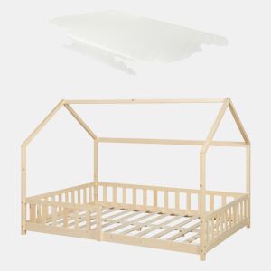Cama de criança Hesel em forma de casa com grelha e colchão 140x200cm - Natural en.casa
