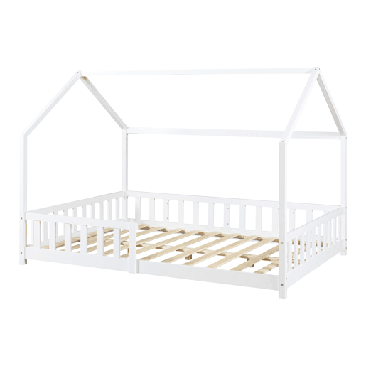 Cama de criança Hesel em forma de casa de pinho com grelha 140x200cm - Branco en.casa