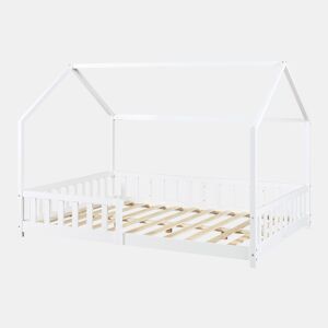 Cama de criança Hesel em forma de casa de pinho com grelha 140x200cm - Branco en.casa