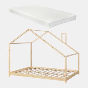 Cama de criança Siuntio com colchão em madeira de pinho 140x200 cm - Natural en.casa