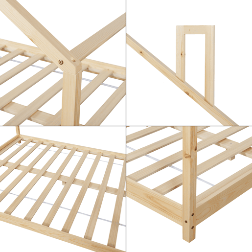 Cama de criança Siuntio com colchão em madeira de pinho 140x200 cm - Natural en.casa