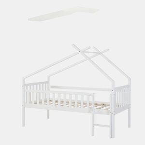 Cama alta de cabina Sotkamo para crianças Colchão em pinho 90x200 - Branco en.casa