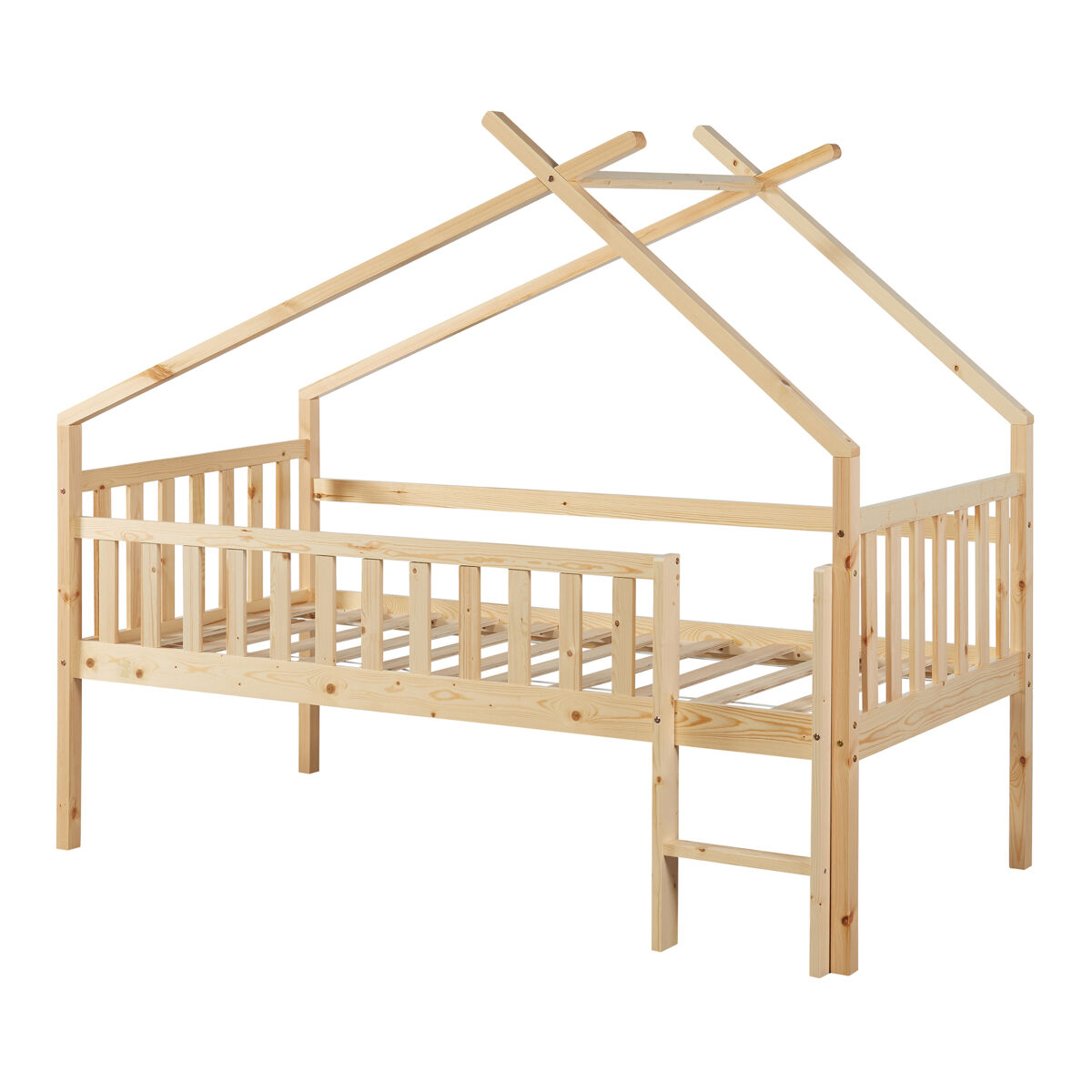Cama alta cabaña para niños sotkamo pino 90x200 - natural [en.casa]