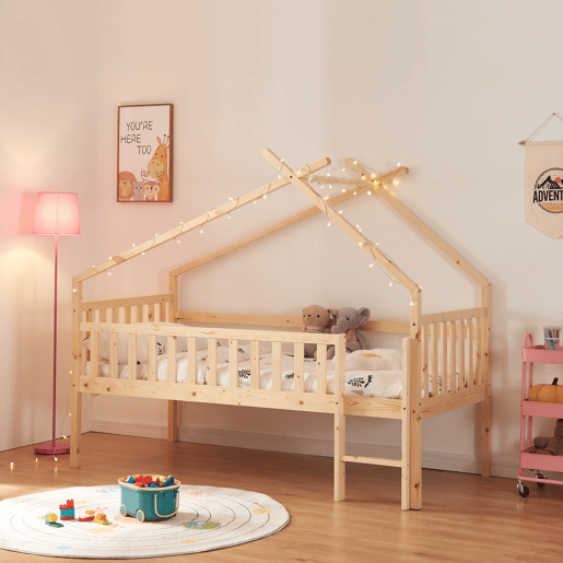 Cama alta para crianças Sotkamo pinho 90x200 - Natural en.casa