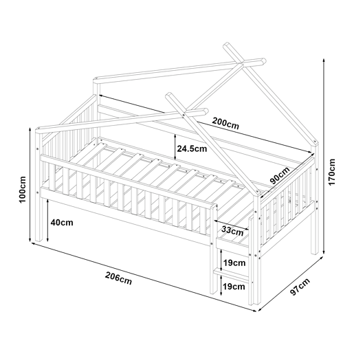 Cama alta para crianças Sotkamo pinho 90x200 - Natural en.casa