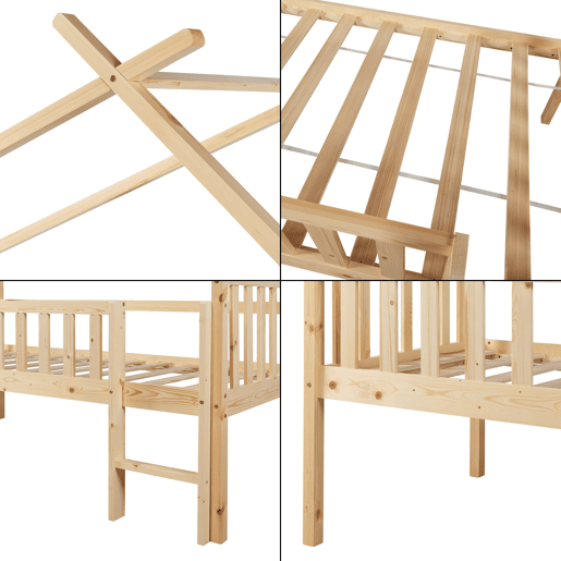 Cama alta para crianças Sotkamo pinho 90x200 - Natural en.casa