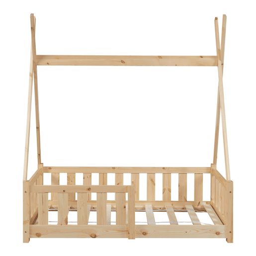 Cama de criança Tipi Helsingborg com grelha de segurança e colchão de pinho 140x70cm - Natural en.casa