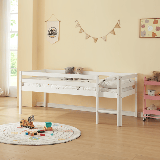 Cama alta para crianças Siikalatva em madeira de pinho 90 x 200 cm - Branco en.casa