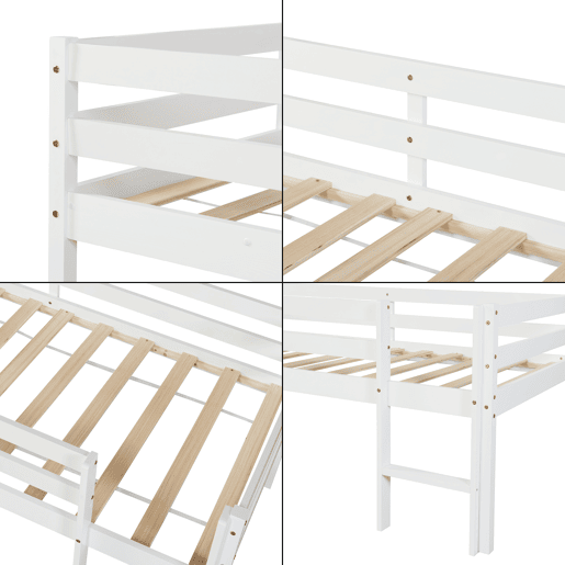 Cama alta para crianças Siikalatva em madeira de pinho 90 x 200 cm - Branco en.casa
