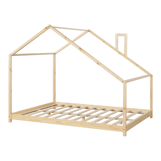 Cama de criança Siuntio com teto inclinado em madeira de pinho 140x200 cm - Natural en.casa