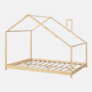 Cama de criança Siuntio com teto inclinado em madeira de pinho 140x200 cm - Natural en.casa