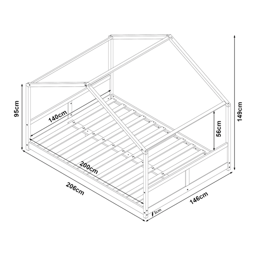 Cama de criança Simo em forma de casa de pinho 140x200cm - Branco en.casa