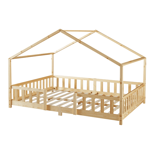 Cama de criança Treviolo em forma de casa de pinho 120x200 cm - Pinho natural en.casa