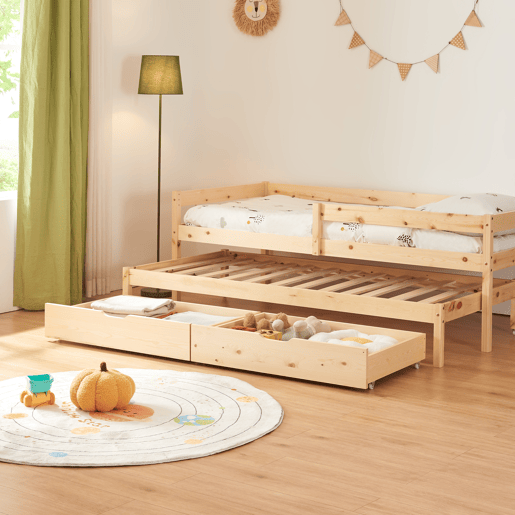 Cama de rodízio para crianças Sonkajärvi com 2 gavetas 90x200cm - Madeira en.casa