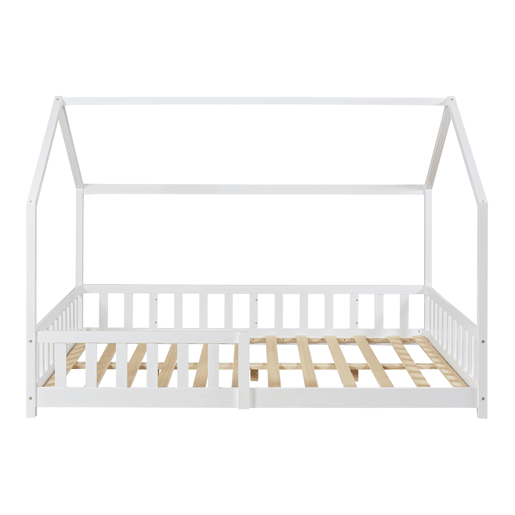 Cama de criança Hesel em forma de casa com grelha e colchão 140x200cm - Branco en.casa