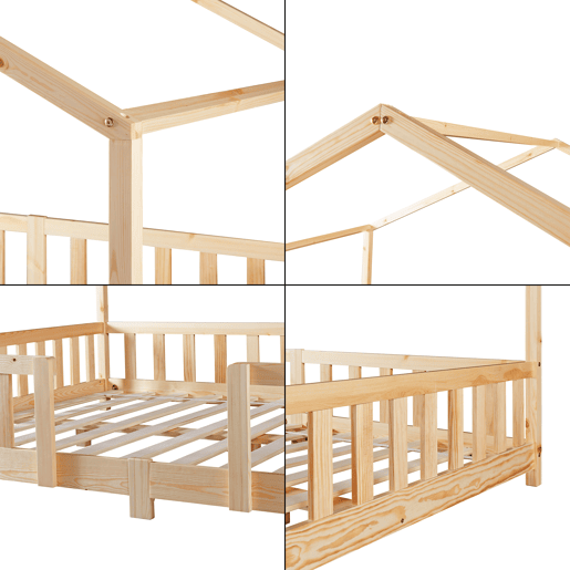 Cama de criança Treviolo em forma de casa de pinho 140x200 cm - Pinho natural en.casa