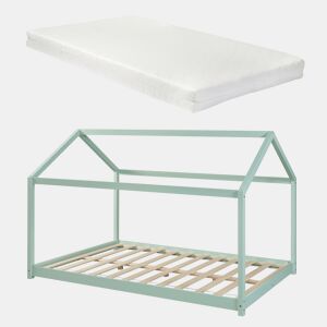 Cama de criança Cerro em forma de casa com colchão de pinho 120x200cm - Verde en.casa