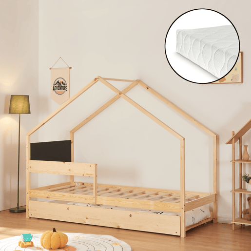 Cama de rodízio para crianças Sodankylä com cama extra e 2 colchões 90x200cm en.casa